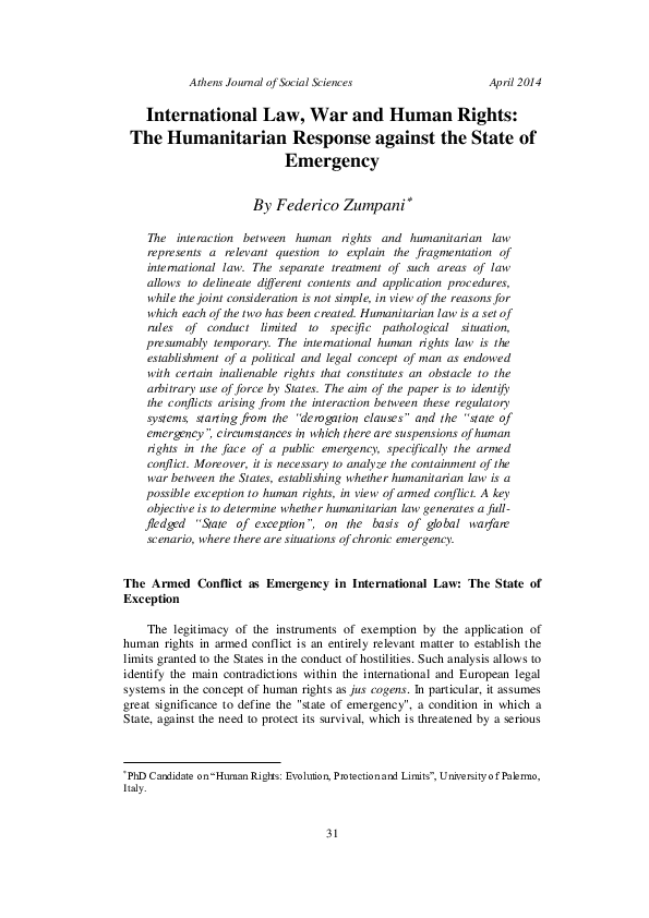 (PDF) International Law, War and Human Rights The Humanitarian