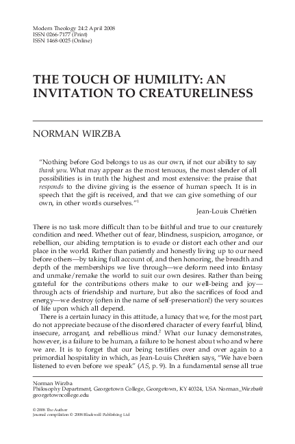 (PDF) THE TOUCH OF HUMILITY: AN INVITATION TO CREATURELINESS