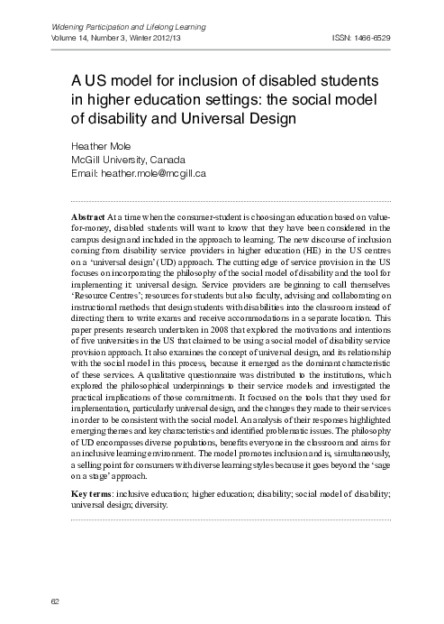 (PDF) A US model for inclusion of disabled students in higher education ...