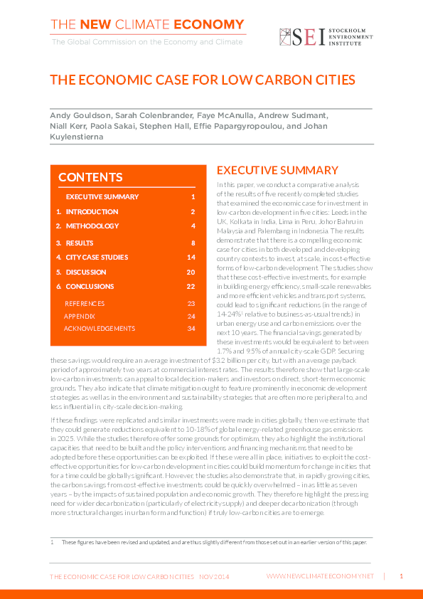 (PDF) The Economic Case for Low Carbon Cities. New Climate Economy ...