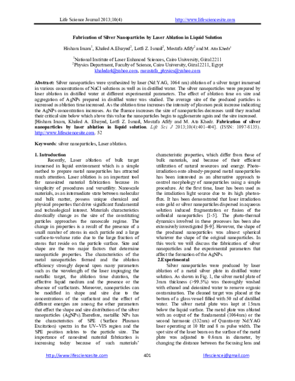(PDF) Fabrication of Silver Nanoparticles by Laser Ablation in Liquid ...