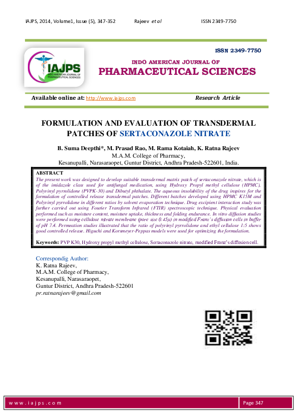 FORMULATION AND EVALUATION OF TRANSDERMAL PATCHES OF SERTACONAZOLE
