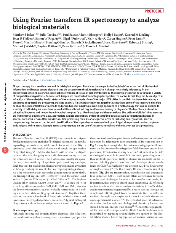 (PDF) Using Fourier transform IR spectroscopy to analyze biological ...