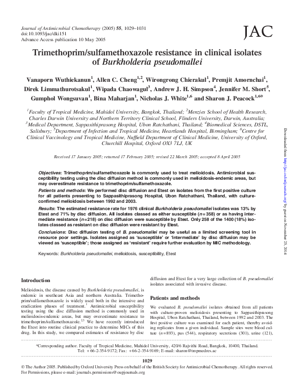 (PDF) Trimethoprim/sulfamethoxazole resistance in clinical isolates of