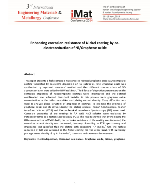 (PDF) Enhancing corrosion resistance of Nickel coating by co ...