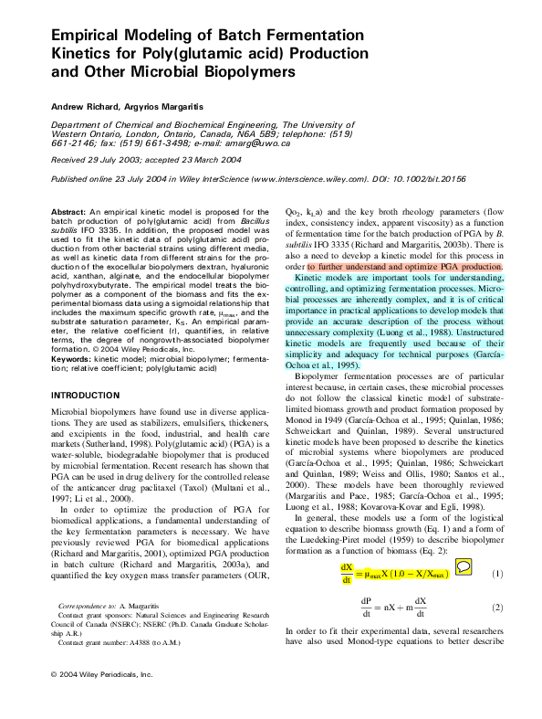(PDF) Empirical Modeling of Batch Fermentation Kinetics for Poly ...