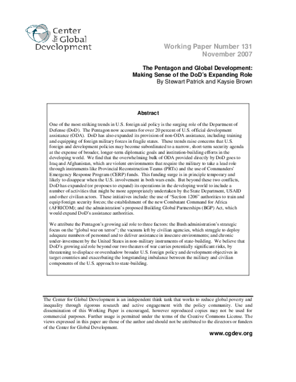 (PDF) The Pentagon and Global Development: Making Sense of the DoD’s ...