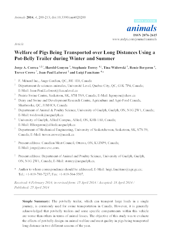 (PDF) Welfare of Pigs Being Transported over Long Distances Using a Pot