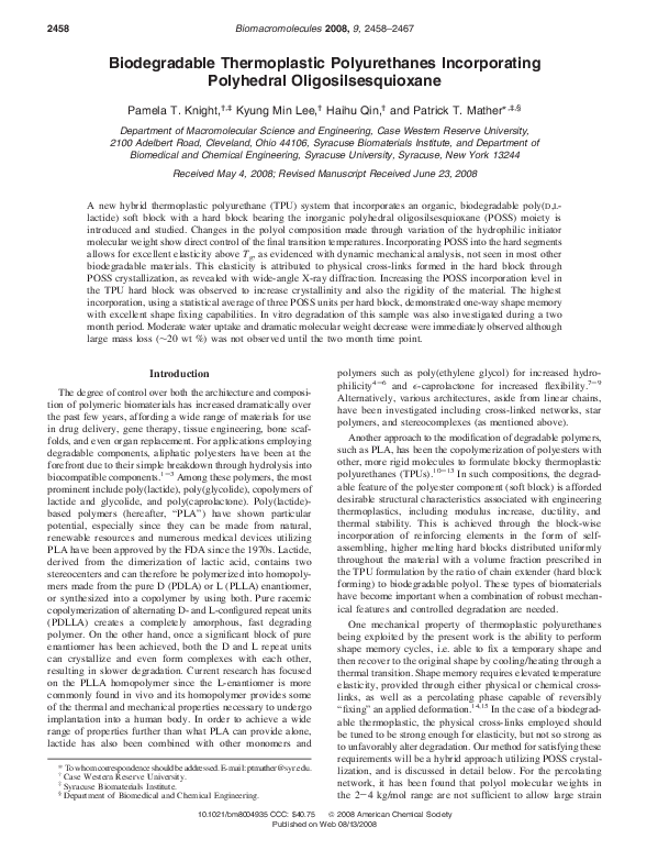 (PDF) Biodegradable Thermoplastic Polyurethanes Incorporating