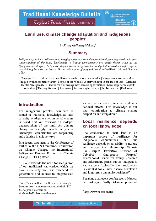 (PDF) Land use, climate change adaptation and indigenous peoples