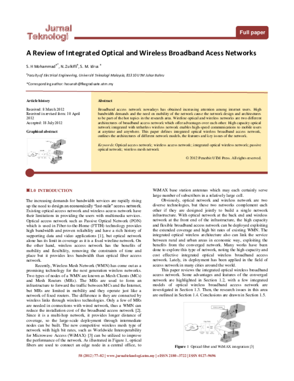 (PDF) A Review of Integrated Optical and Wireless Broadband Access Networks