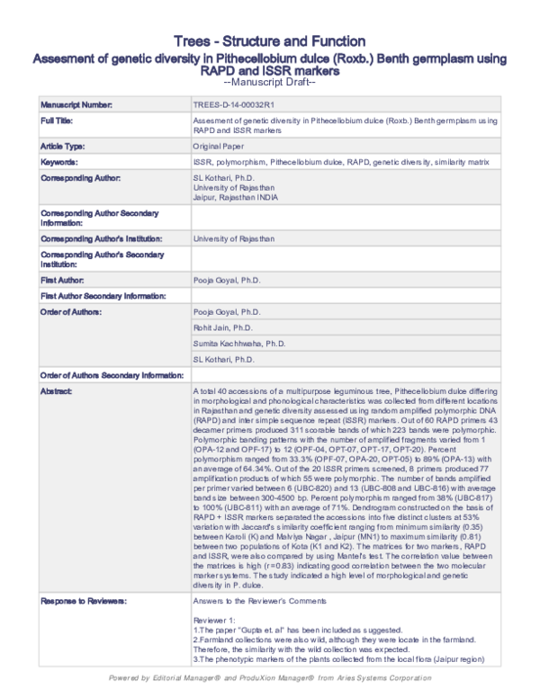 (PDF) Trees -Structure and Function