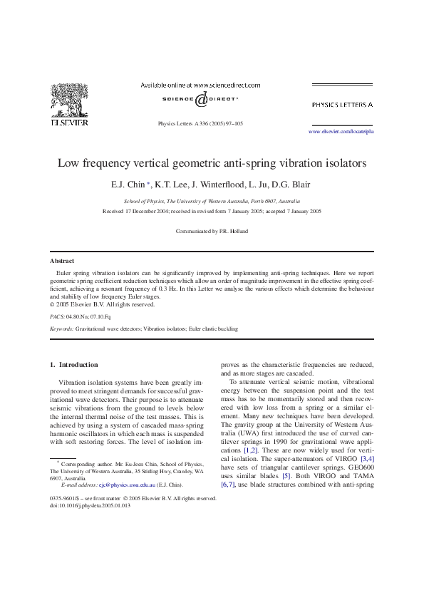 (PDF) Low frequency vertical geometric anti-spring vibration isolators