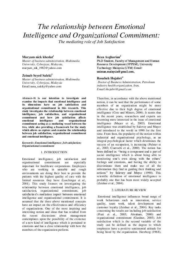 (PDF) The relationship between Emotional Intelligence and ...