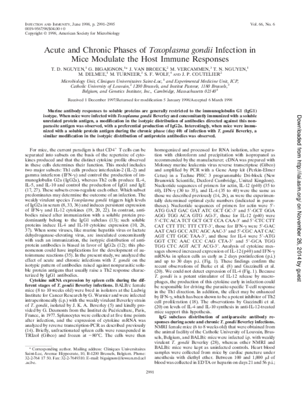 (PDF) Acute and Chronic Phases of Toxoplasma gondii Infection in Mice ...