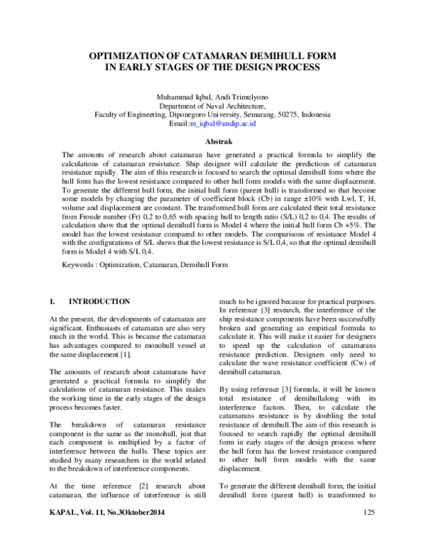 (PDF) OPTIMIZATION OF CATAMARAN DEMIHULL FORM IN EARLY STAGES OF THE ...