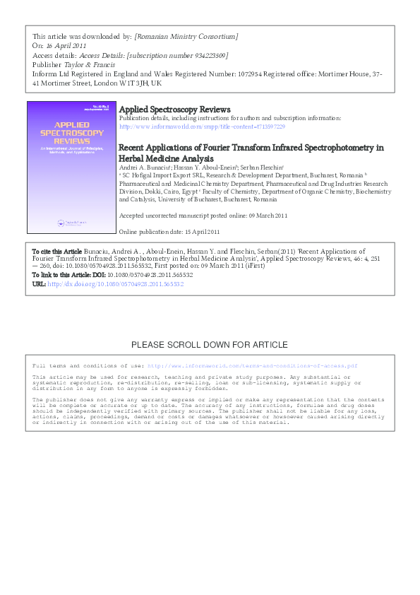 (PDF) Recent Applications of Fourier Transform Infrared