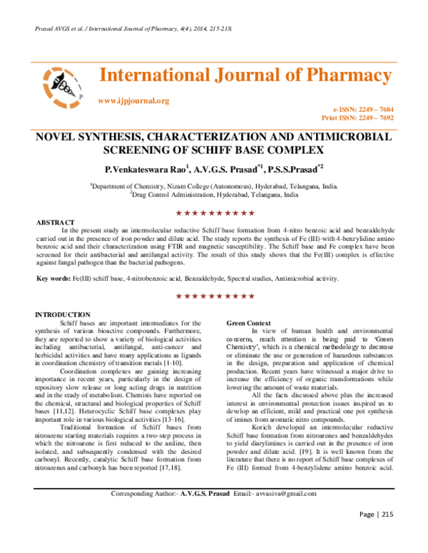 (PDF) NOVEL SYNTHESIS, CHARACTERIZATION AND ANTIMICROBIAL SCREENING OF ...