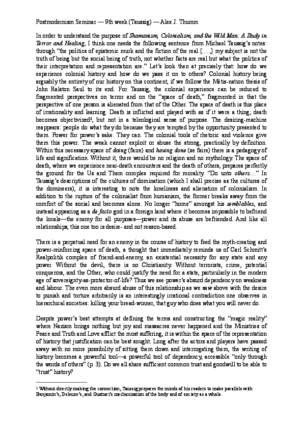 Shamanism A Study in Terror and Healing and the Wild Man Colonialism
