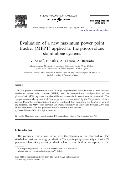 (PDF) Evaluation of a new maximum power point tracker (MPPT) applied to ...