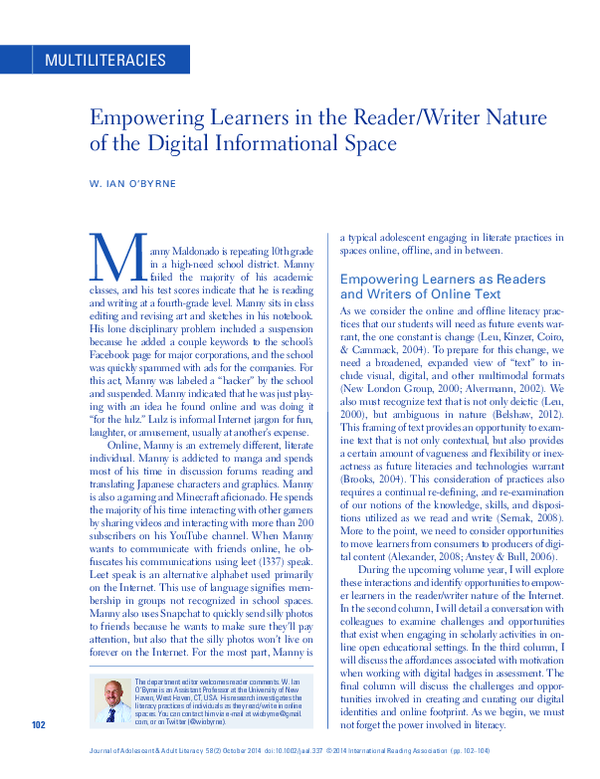 (PDF) Empowering Learners in the Reader/Writer Nature of the Digital ...