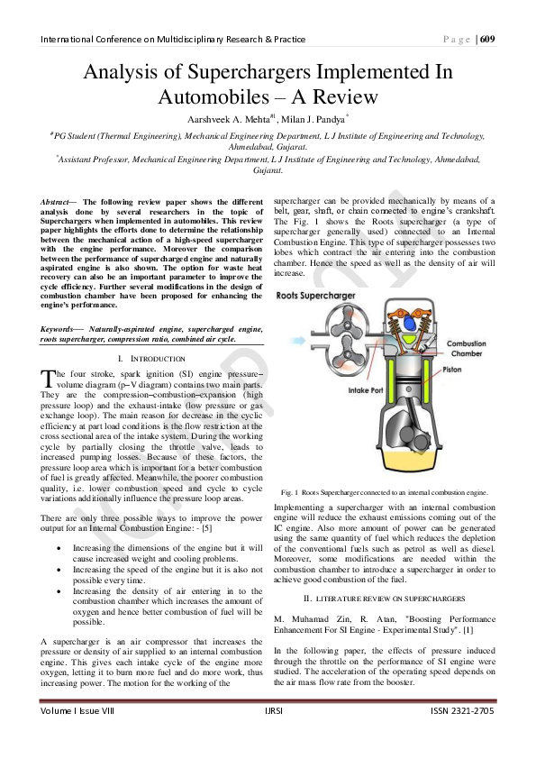 (PDF) Analysis of Superchargers Implemented In Automobiles – A Review