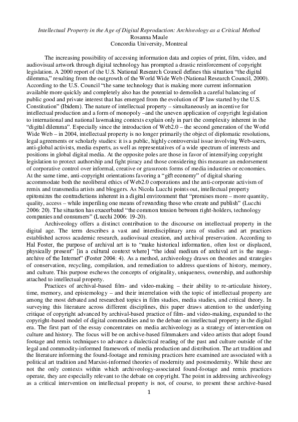 (DOC) Intellectual Property in the Age of Digital Reproduction ...