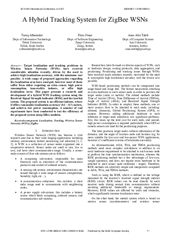 (PDF) A Hybrid Tracking System for ZigBee WSNs
