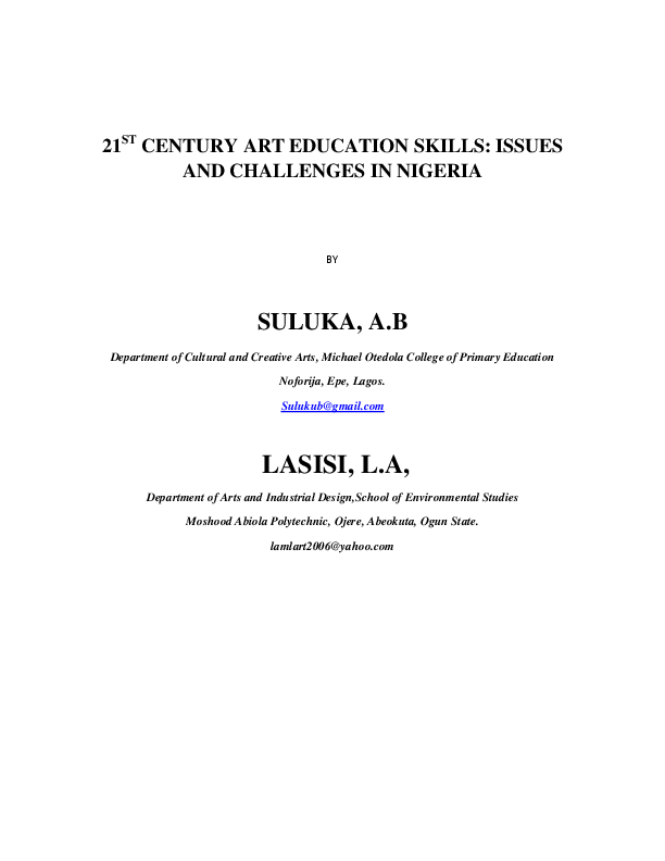 (DOC) 21ST CENTURY ART EDUCATION SKILLS: ISSUES AND CHALLENGES IN NIGERIA