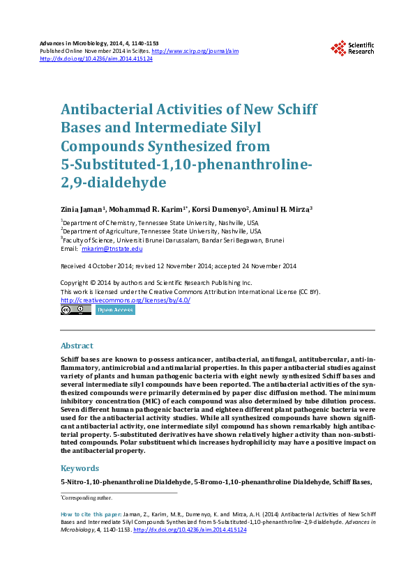(PDF) Antibacterial Activities of New Schiff Bases and Intermediate ...