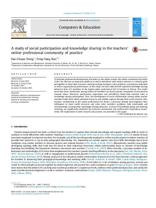 (PDF) A study of social participation and knowledge sharing in the ...