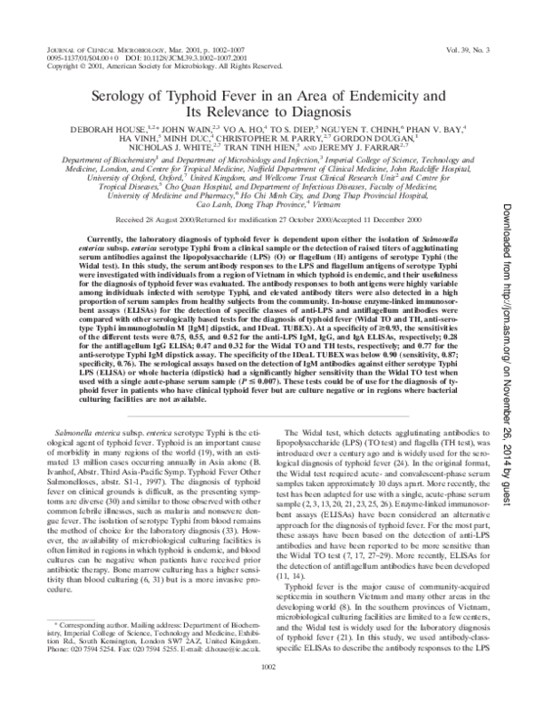(PDF) Serology of Typhoid Fever in an Area of Endemicity and Its ...