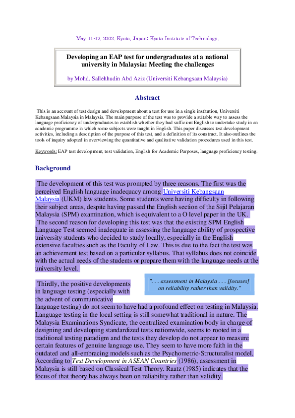 (DOC) Developing an EAP test for undergraduates at a national ...
