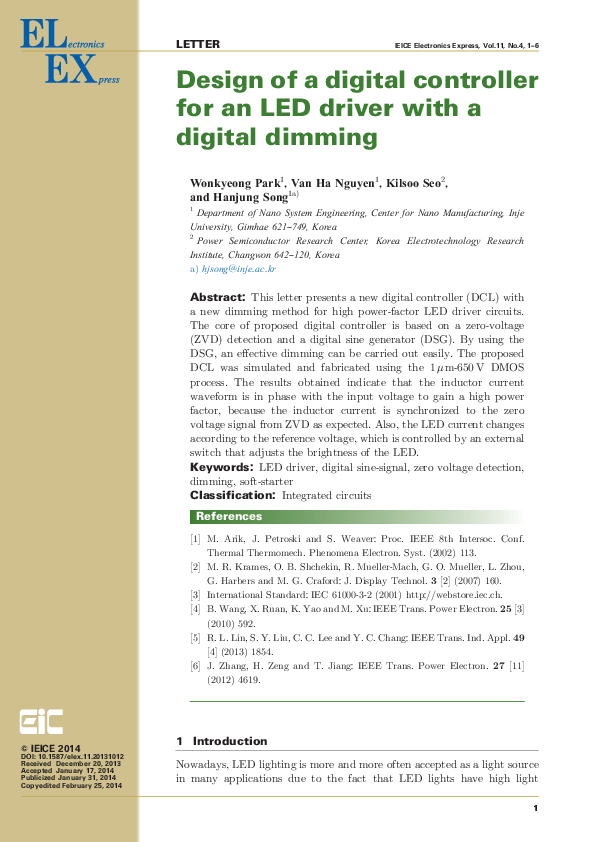 (PDF) Design of a digital controller for an LED driver with a digital ...