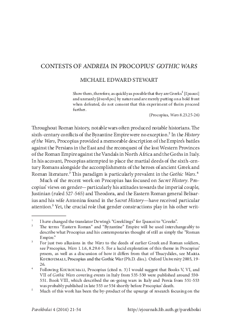 Contests of Andreia in Procopius' Gothic Wars