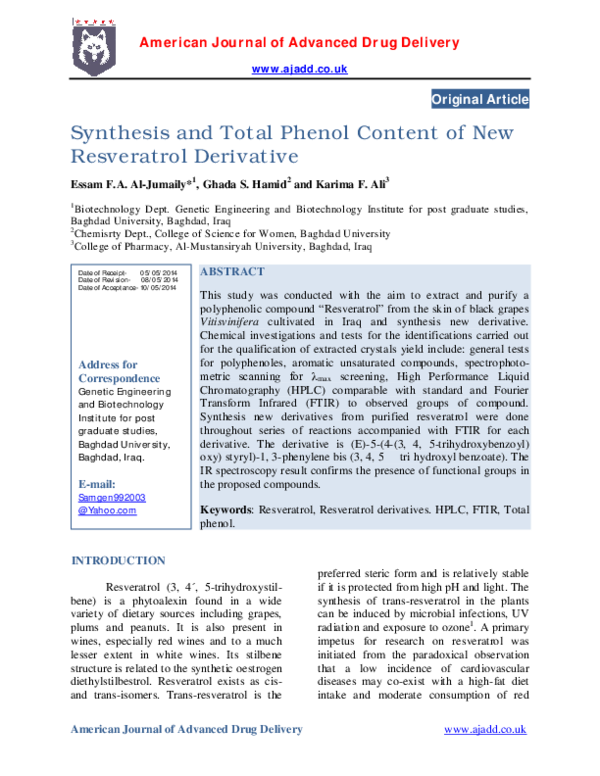 PDF) Synthesis and Total Phenol Content of New Resveratrol 