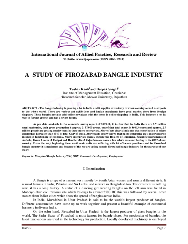 (PDF) A STUDY OF FIROZABAD BANGLE INDUSTRY ruchira bhargava Academia.edu