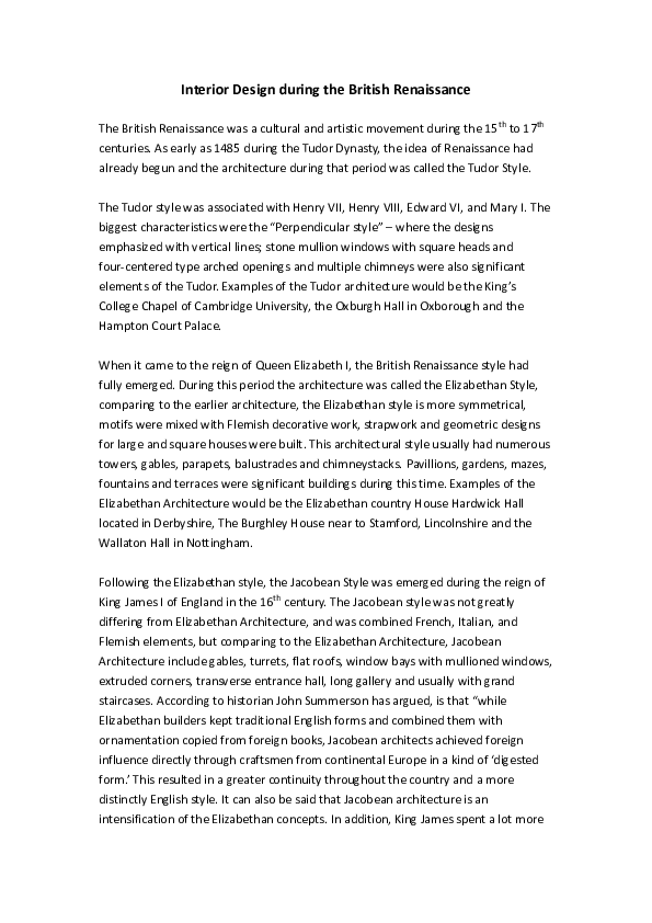 (DOC) Interior Design during the British Renaissance Vickie Chan