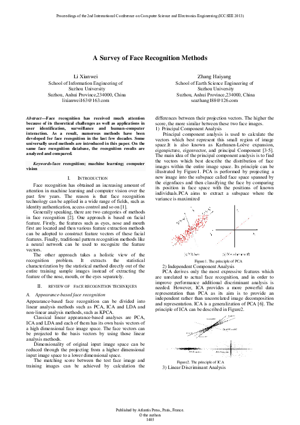(PDF) A Survey of Face Recognition Methods