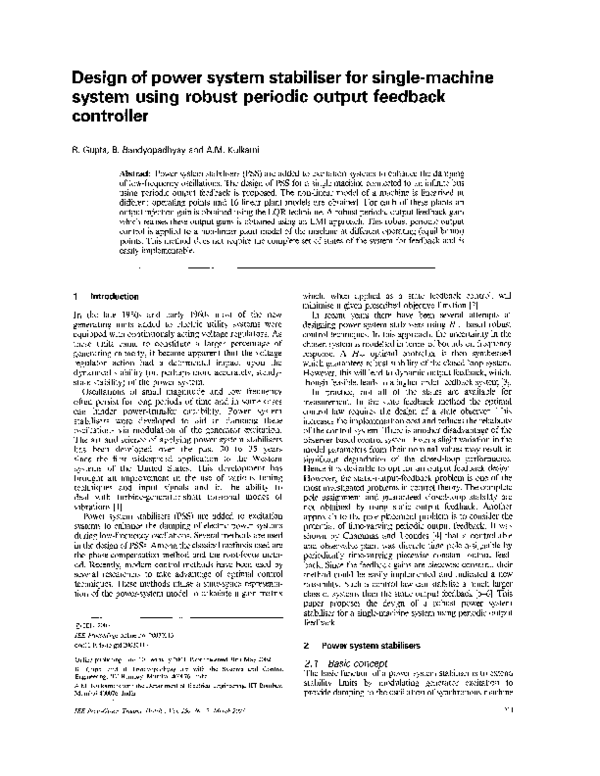 (PDF) Design of power system stabiliser for single-machine system using ...