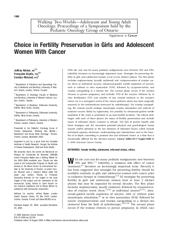 (PDF) Choice in Fertility Preservation in Girls and Adolescent Women ...