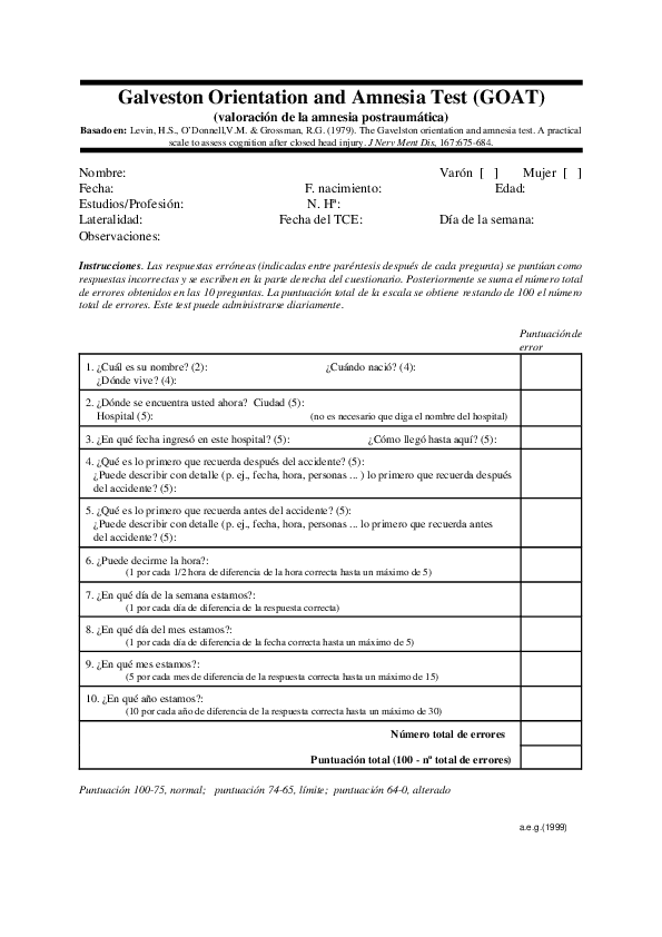 (PDF) Galveston Orientation and Amnesia Test (GOAT Jhelssy Alva