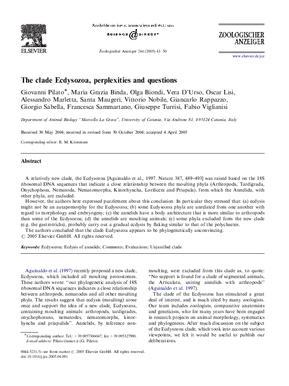 (PDF) The clade Ecdysozoa, perplexities and questions