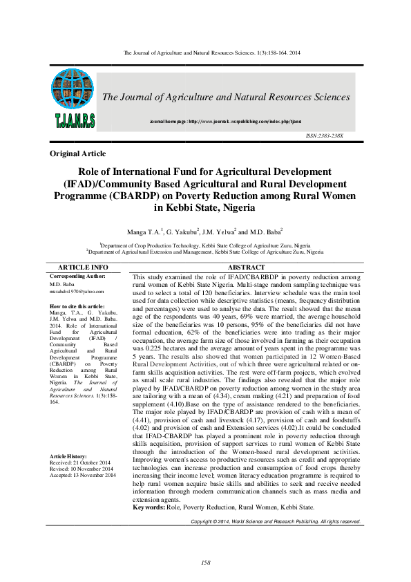 (PDF) Role of International Fund for Agricultural Development Based