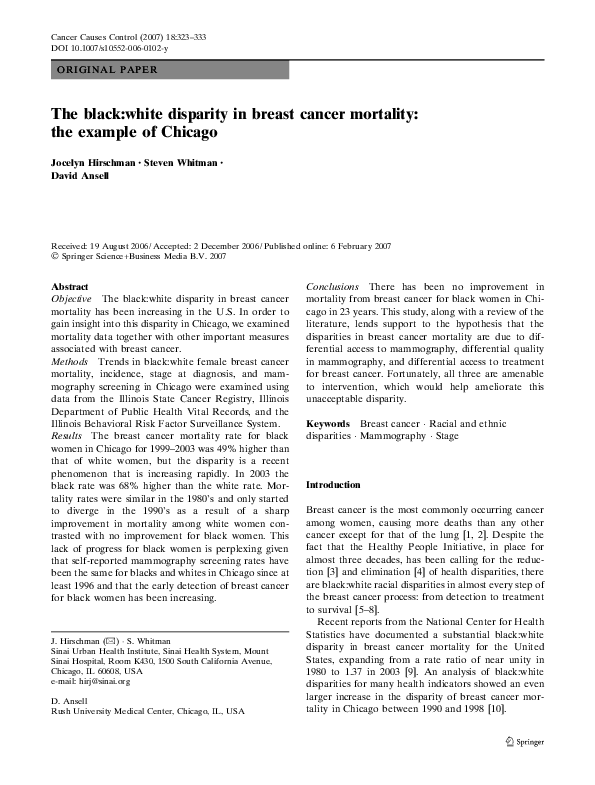 (PDF) The black:white disparity in breast cancer mortality: the example ...