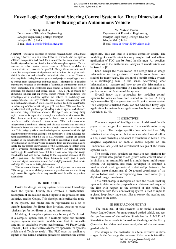 (PDF) Fuzzy Logic of Speed and Steering Control System for Three ...