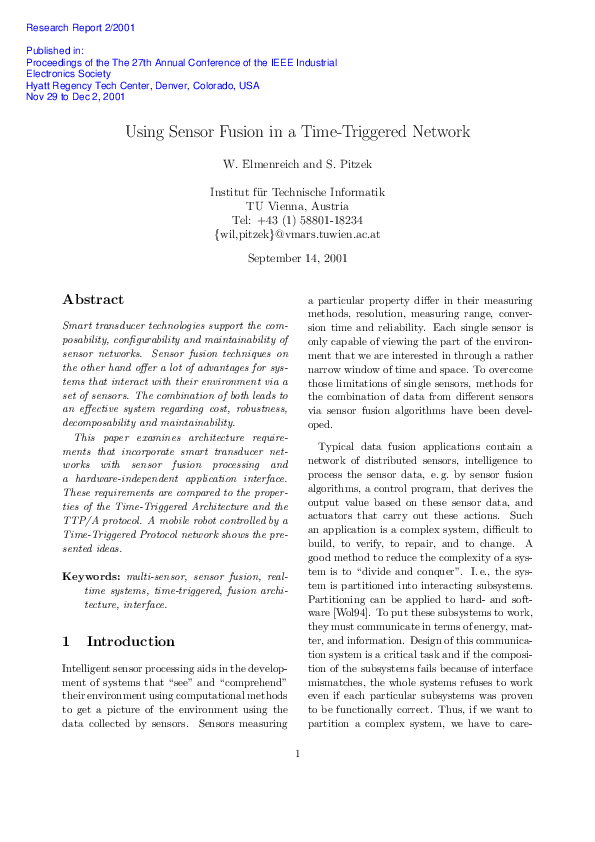 (PDF) Using sensor fusion in a timetriggered network Wilfried