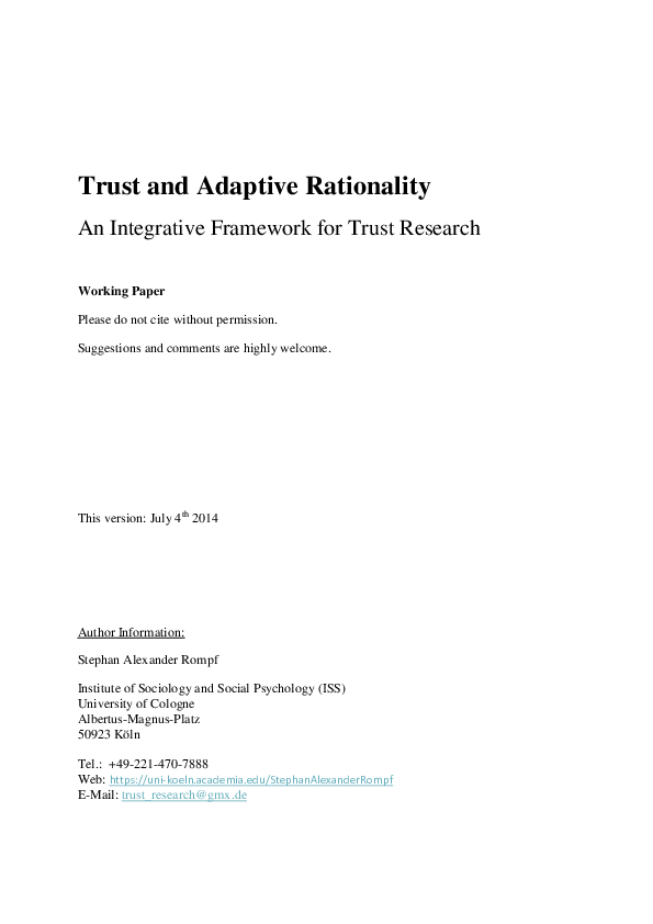 (PDF) Trust and Adaptive Rationality: An Integrative Framework for ...