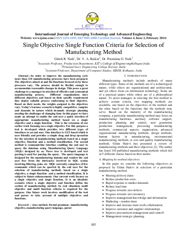 (PDF) Single Objective Single Function Criteria for Selection of ...