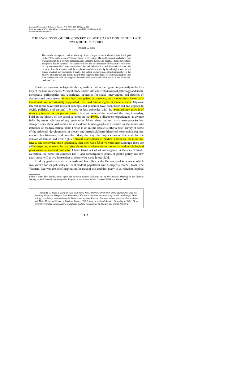 (PDF) THE EVOLUTION OF THE CONCEPT OF MEDICALIZATION IN THE LATE ...